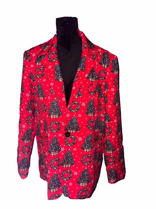 Other - 🆕💜Men’s Christmas Tree & Wreath Holiday Blazer Jacket Red Size M Single Button